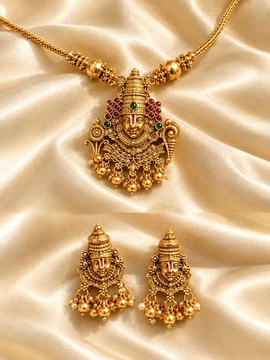Divine Perumal Temple Jewellery Necklace Set