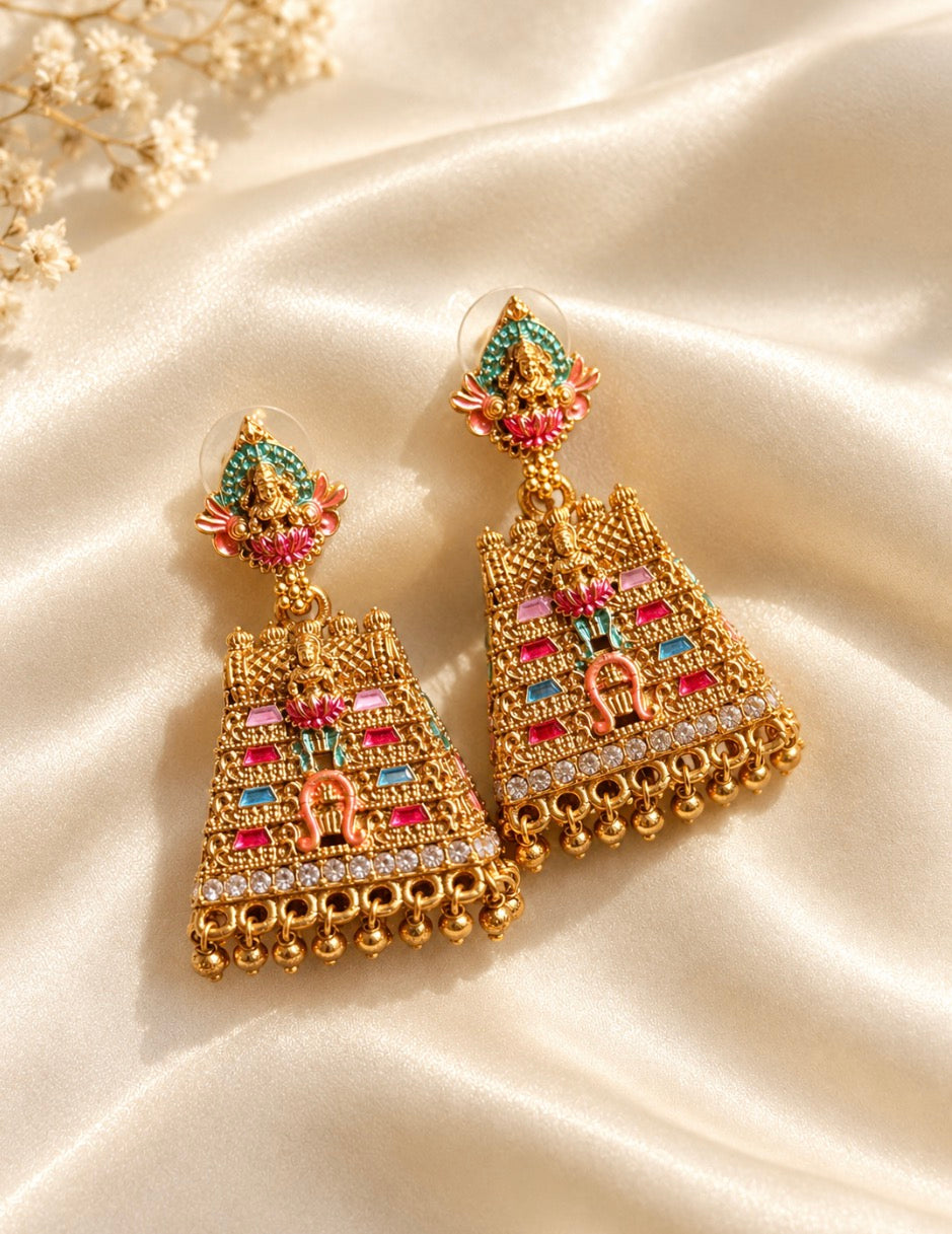 Gopuram Temple Jhumka Earrings